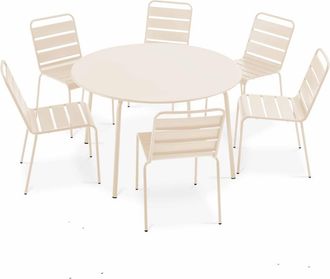 Oviala Mesa redonda de jard&iacute;n y 6 sillas de metal marfil