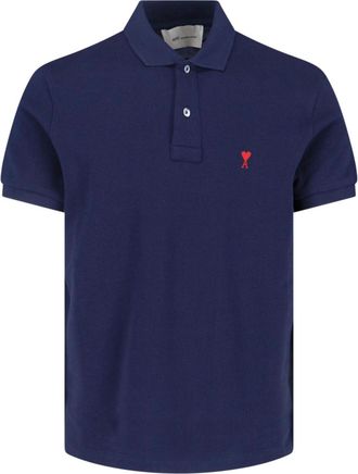 Ami Navy Organic Cotton Polo With Classic Collar