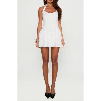 Princess Polly Kaesie Eyelet Halter Minidress in White at Nordstrom, Size 10
