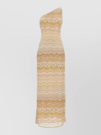 Missoni one shoulder long knit pattern dress