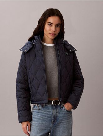Calvin Klein Jeans Calvin Klein Womens Quilted Hooded Puffer Jacket - Blue - XL