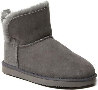 Dearfoams Perth Genuine Shearling Foldover Bootie in Grey at Nordstrom, Size 11