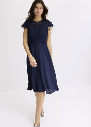 Bonprix Midikleid BONPRIX, Damen, Gr. 38, N-Gr, dunkelblau, Obermaterial: 100% Polyester. Futter: 100% Polyester. Spitze: 100% Polyester, festlich, ausgestell