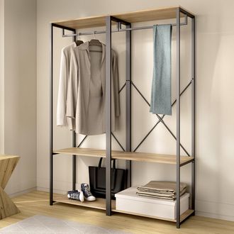 Dmora Armario Cortez Grande: Guarda Ropa Dormitorio, 2 Estantes, Perchero, Cajones, 40x167h Cm Roble Marr&oacute;n