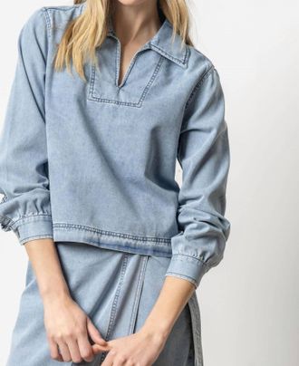 Lilla P Denim Collared Shirt In Light Wash