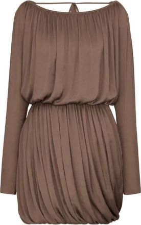 Saint Laurent Cowl-Back Jurk in Taft - Dames - Korte kleedjes - Beige - S - Polyester - Kleedjes