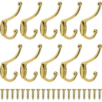 OEM Perchero Retro Con Ganchos, Ganchos Met&aacute;licos Vintage Para Pared, Ideales Para Ba&ntilde;o, Cocina, Dormitorio Y Pasillo. 10 Unidades. Dorado-crezuo.-crezuo