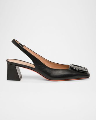 Santoni Lemon Buckle Slingback Leather Pumps