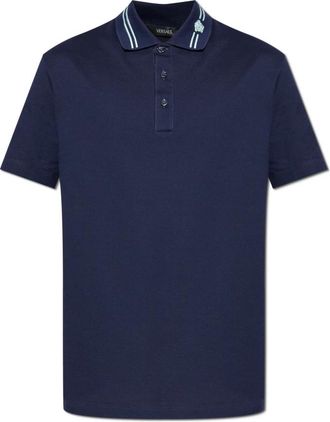 Versace Katoenen Piqu&eacute; Polo Shirt - Heren - Polos - Blauw - S - Katoen - Tops