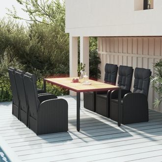 vidaXL Set De Comedor De Jard&iacute;n 7 Pzas Y Cojines Rat&aacute;n Sint&eacute;tico Negro Vidaxl