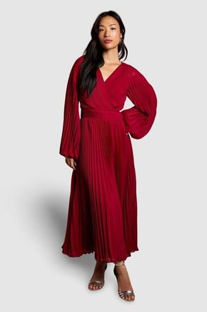 Coast Long Sleeve Chiffon Wrap Midi Dress in Berry at Nordstrom, Size 4