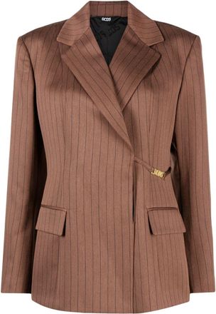 GCDS pinstripe-pattern notched-lapels blazer - women - Polyester - 44 - Brown