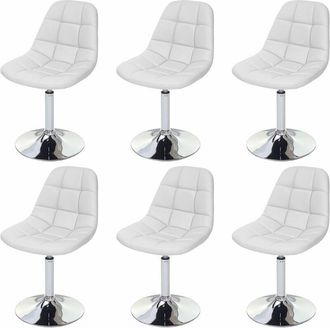 Hhg Hhg - Nunca Usado] Juego De 6 Sillas De Comedor 452, Silla Giratoria, Cromo, Polipiel Blanca