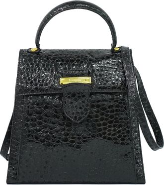 Ferragamo Vintage Top Handle Leather Black Patent_Leather Handbag (Pre-Owned)