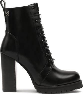 Kazar Veterschoenen van leer op een hoge hak - Dames - Laarzen met Hak - Zwart - 37 EU - Leer - Schoenen