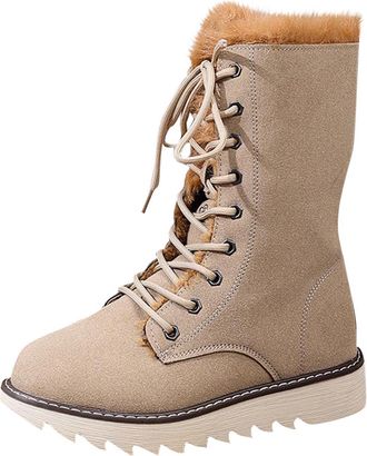 Generic Khaki Ladies Thick Soled Lace Up Snow Boots Height Increasing for All Day Comfort in Cold Conditions Ideal for Various Outfits and Occasions with Supp