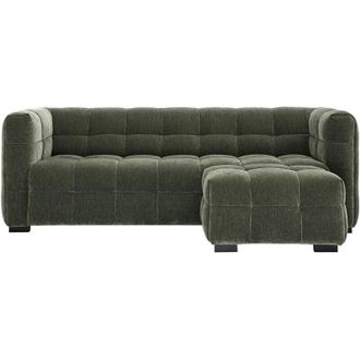 Miliboo Divano design 3 posti e poggiapiedi in tessuto effetto velluto verde kaki CORTO