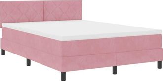 vidaXL Box Spring Bed with Mattress Pink 160 x 200 cm Velvet Vidaxl