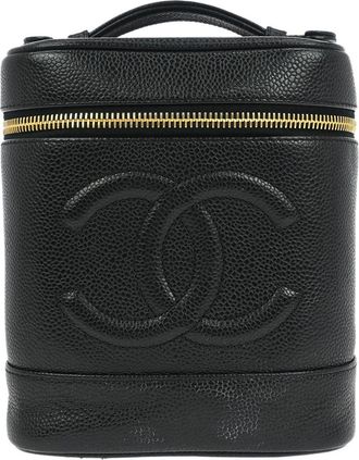 Chanel Vintage Timeless Cosmetic Case Caviar Black Leather Handbag (Pre-Owned)