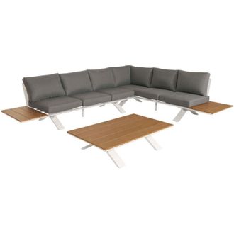 Hhg Non utilizzato] Set salotto giardino esterno salottino componibile HHG 802 alluminio polietilene bianco cuscini grigio chiaro