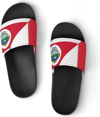 Generic France And Costa R-ica Flag Shower Shoes Slipper for Women Men Beach Slippers Quick Drying Non Slip Open-Toe Sandals