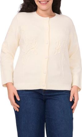 CeCe by Cynthia Steffe Flower Embellished Cardigan in Buttercream at Nordstrom, Size 1X