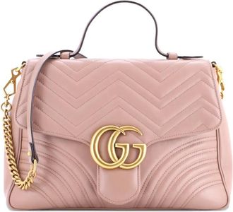 Gucci GG Marmont Top Handle Flap Bag Matelasse Leather Medium satchel - Beige