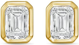 Diana M. Jewels 14Kt Yellow Gold 15.00 cts Lab Grown Emerald Diamond Bezel Studs