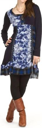 Papillon Plaid Lace Patch Dress In Navy