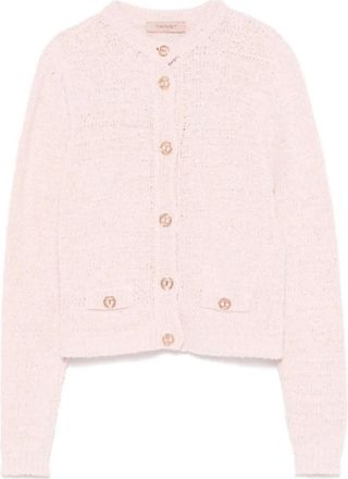 Twinset Gebreid Vest met Gouden Knopen - Dames - Vesten - Roze - M - Leer - Truien & Vesten