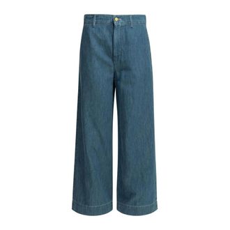 Max Mara S Wide Leg Denim Cropped Broeken - Dames - Loose Fit Jeans - Blauw - S - Denim - Jeans