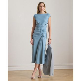 Ralph Lauren Gedrapeerde midi-jurk met korte mouwen