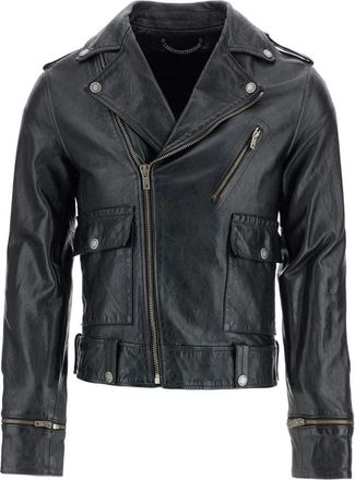 Golden Goose Zwart Gewaxt Leren Bikerjack - Heren - Leren en Su&egrave;de Jassen - Zwart - M - Leer - Jassen