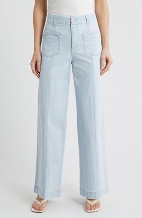 Wit & Wisdom Skyrise Stripe Patch Pocket Wide Leg Pants in Powder Blue at Nordstrom, Size 16P