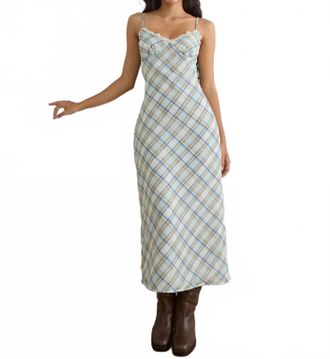 Motel Rocks Naska Maxi Dress In Chiffon Vintage Blue Check