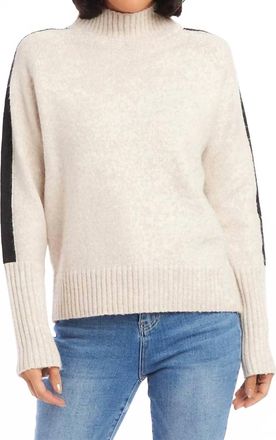 Karen Kane Maxine Turtleneck Racing Stripe Sweater In Oatmeal And Black