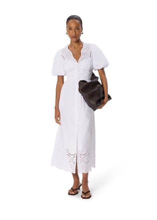 Whistles 100% Cotton Broderie V-Neck Dress in White at Nordstrom, Size 14