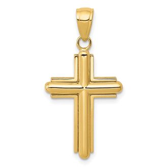 Diamond2Deal 14k Yellow Gold Polished Beveled Stick Cross Frame Pendant