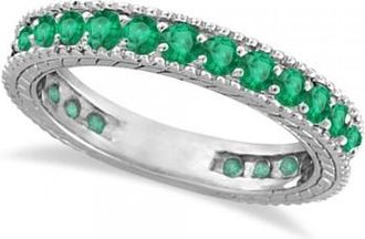 Allurez Emerald Eternity Ring Anniversary Ring Band 14k White Gold (1.16ct)