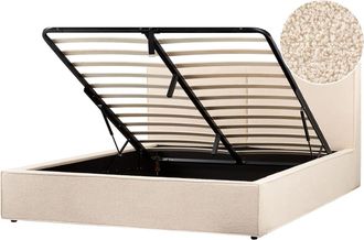 Beliani Cama matrimonial de tejido beige 180x200