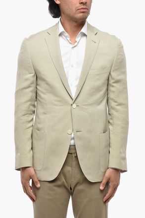 Corneliani Blazer Semifoderato in Misto Lino con Tasche a Toppa Corneliani