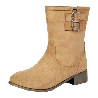 Generic Womens Leisure Ankle Boots Round Toe Med Chunky Heel Slip On Design With A Decorative Buckle Casual Daily Booties