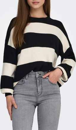 Only Atia Stripe Pullover Sweater in Black Stripes White at Nordstrom Rack, Size X-Small