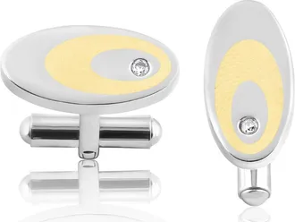 Pompeii3 Mens Stainless Steel Yellow Oval Polished 10.5mm Cufflink