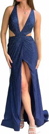 Sherri Hill Sexy Beaded Prom Dress In Navy