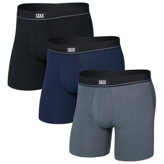 Saxx Essential Cotton Boxer Brief Fly 3-Pack Alltagsunterw&auml;sche f&uuml;r Herren | blau/schwarz