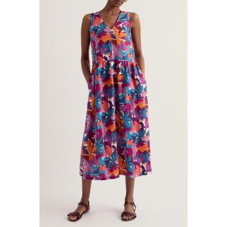 Seasalt Cornwall Lowland Heather Floral Linen Midi Dress in Floral Tropic Shapes Chalk at Nordstrom, Size 18 Us