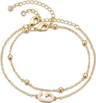Adornia 2-Piece Initial Bead Chain Bracelet Set in Gold-G at Nordstrom Rack