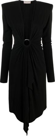 Alexandre Vauthier V-neck gathered midi dress - women - Brass/glass/Elastane/Viscose - 36 - Black