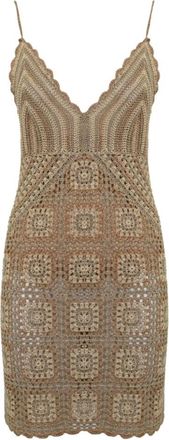 Twinset Gehaakte Gebreide Mouwloze Jurk - Dames - Korte kleedjes - Veelkleurig - XS - Katoen - Kleedjes